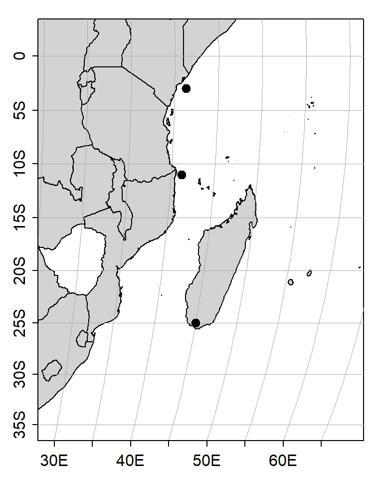 Map of the Western Indian Ocean region showing experimental sites